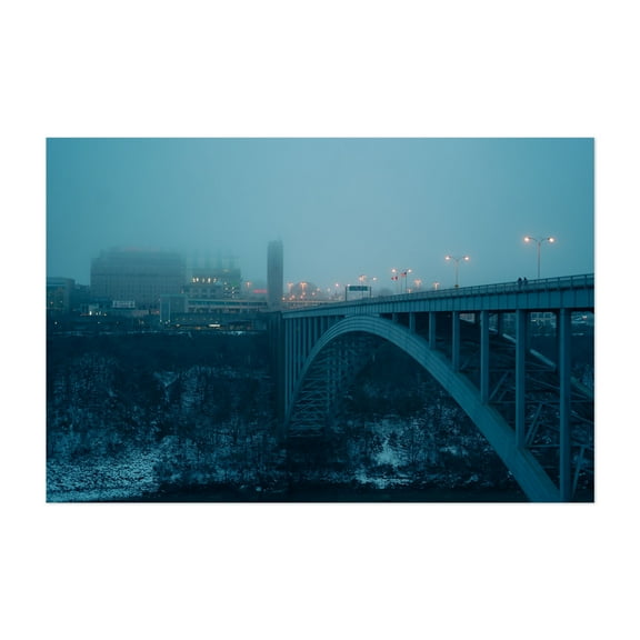 Rainbow Bridge, Niagara Falls 01 - Niagara Falls New York Photography Bridge Cityscape Winter Architecture Snow Skyline Nightlife Unframed Wall Art Print 40 x 60 inches