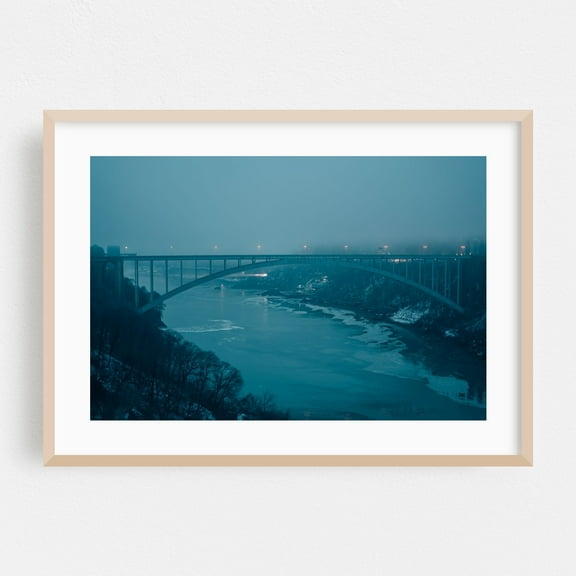 Rainbow Bridge, Niagara Falls 03 - Niagara Falls New York Photography Bridge Waterfall Winter Scenic Architecture Landscape Nature Oak Framed Wall Art Print 5 x 7 inches