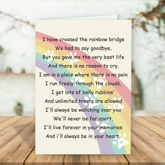 Rainbow Bridge Pet Loss Sympathy Card Heartfelt Message for Losing a Dog or Cat Includes Envelope, Blank Inside Perfect Remembrance Gift for Grieving Pet Owners