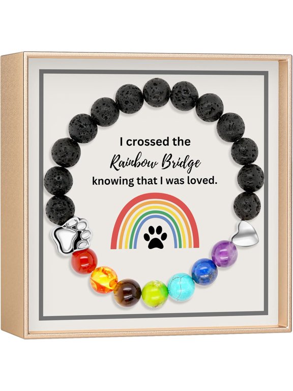 Rainbow Bridge Pet Memorial Gifts: Sympathy Dog Memorial Gifts for Loss of Dog or Cat - Stone Bracelet and Meaningful Message Card Ideal for a Bereavement Remembrance Gift