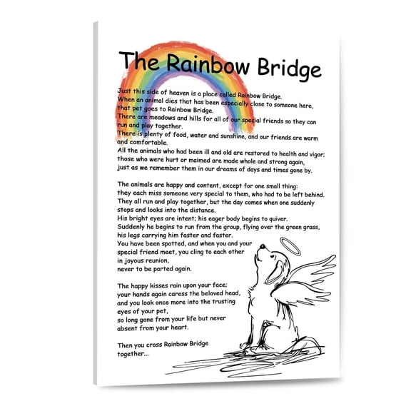 Rainbow Bridge Poem Canvas Wall Art As Bereavement Gifts for Loss of Pet Poster Decor Modern Inspirational Quotes Pictures Poetry Prints