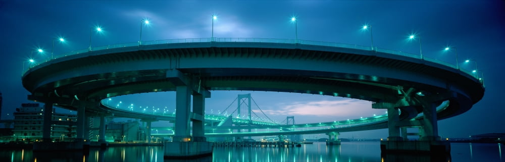 Rainbow Bridge and Daiba Line Tokyo Japan Canvas Art - Panoramic Images (36 x 12)