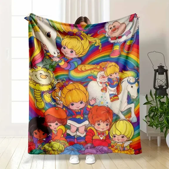 Rainbow Brite Starlite Color Kids 80s Flannel Blanket, Printed Graphic Soft Cozy Throw, Sofa Bedroom Home Decor Gift