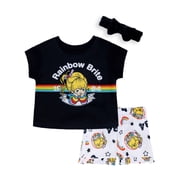 Rainbow Brite Tween 2- Piece Short Sleeve Top and Shorts Pajama Set with Spa Headband, Sizes 4-12