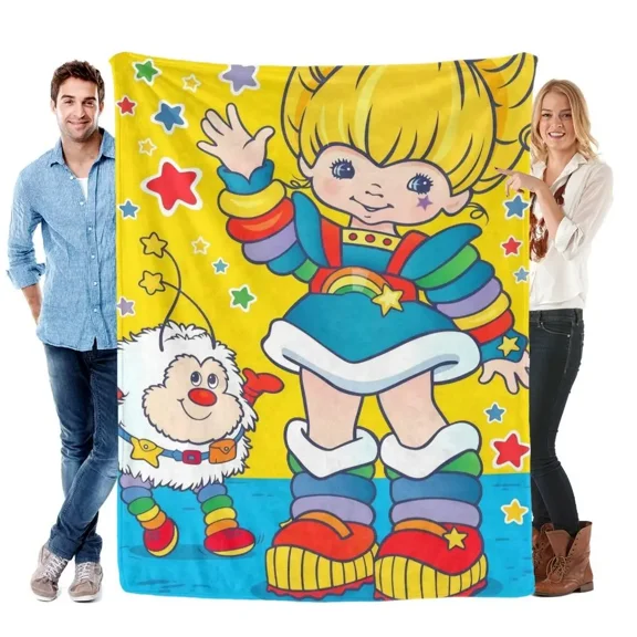 Rainbow Brite & Twink 80s Retro Soft Flannel Sleeping Throw Blanket - Cartoon Art, Rainbow Magic, Bedroom Bedding, Nursery Room Ideas, Bedtime Stories Decor, Couch Use