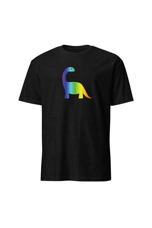 Rainbow Brontosaurus Cute Dinosaur T-Shirt (Black, M)