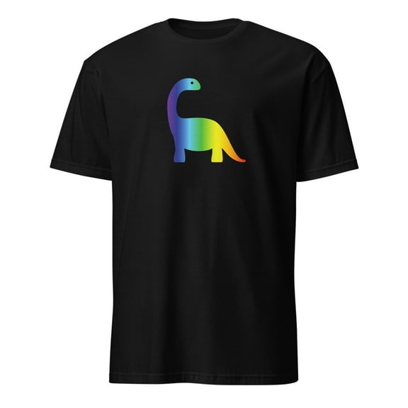 Rainbow Brontosaurus Cute Dinosaur T-Shirt (Black, XL)