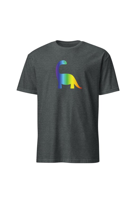 Rainbow Brontosaurus Cute Dinosaur T-Shirt (Dark Heather, M)