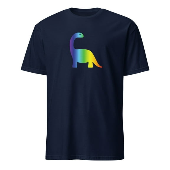 Rainbow Brontosaurus Cute Dinosaur T-Shirt (Navy, M)