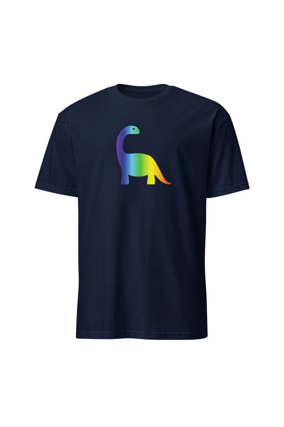Rainbow Brontosaurus Cute Dinosaur T-Shirt (Navy, S)