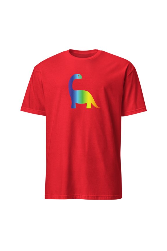 Rainbow Brontosaurus Cute Dinosaur T-Shirt (Red, M)