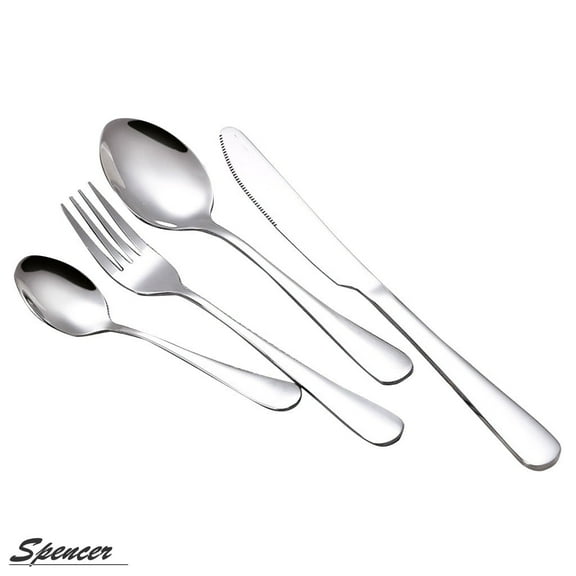 Spencer Rainbow Buffet Flatware Set, 4 Piece Stainless Steel Dinner Steak Knife Fork Tea Spoons Utensils Cutlery Service for 1 "Silver"