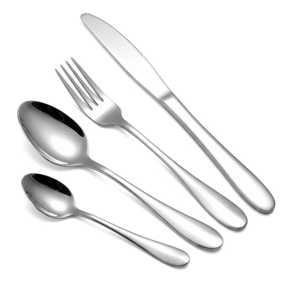 Spencer Rainbow Buffet Flatware Set, 4 Piece Stainless Steel Dinner Steak Knife Fork Tea Spoons Utensils Cutlery Service for 1 "Silver"