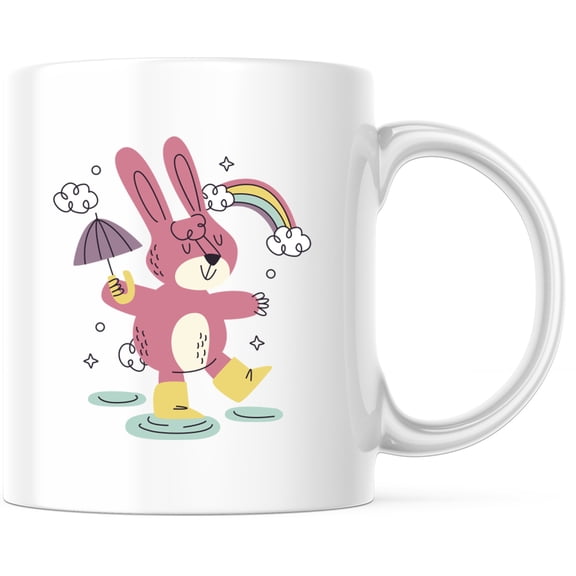 Rainbow Bunny Rabbit Mug - Cute Animal Coffee & Tea Mug - Fun Spring & Easter Gift Idea - 11 Ounce Novelty Coffee Cup - WMUG0069