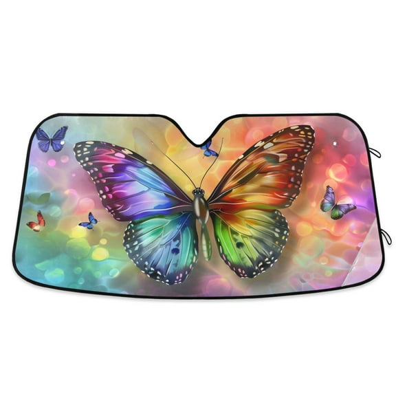 Rainbow Butterflies Car Windshield Sun Shade Foldable Car Front Window Visor Heat and UV Protection 55x27.6