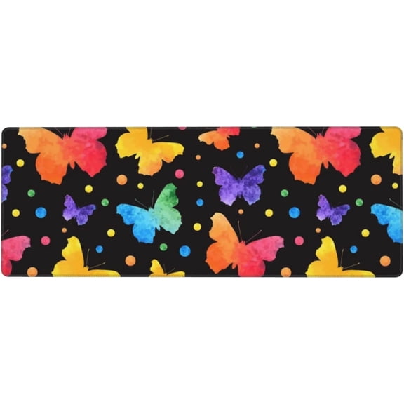 Rainbow Butterflies On Black Large Gaming Mouse Pad Non Slip Rubber Mouse Mat Desk Pad Long Extended Keyboard Pad 31.5x11.8