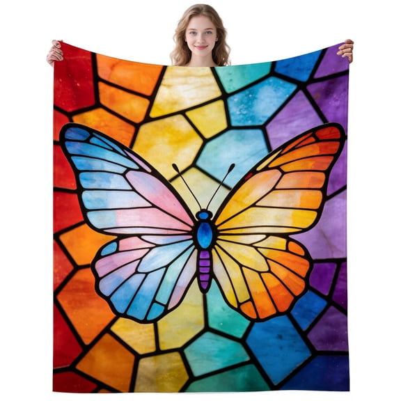 Rainbow Butterfly Blanket Gifts for Women Men Adults Butterfly Lovers Plush Lightweight Colorful Butterflies Throw Blankets for Camping Office Decor Birthday Gifts 50×40 Inch