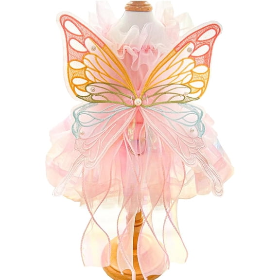 Rainbow Butterfly Dog Dresses for Small Dog Puppy Lace Tutu Princess Dress Cat Outfit Pet Butterfly Costume for Kitten Chihuahua Yorkie Pomeranian (Pink, Small)