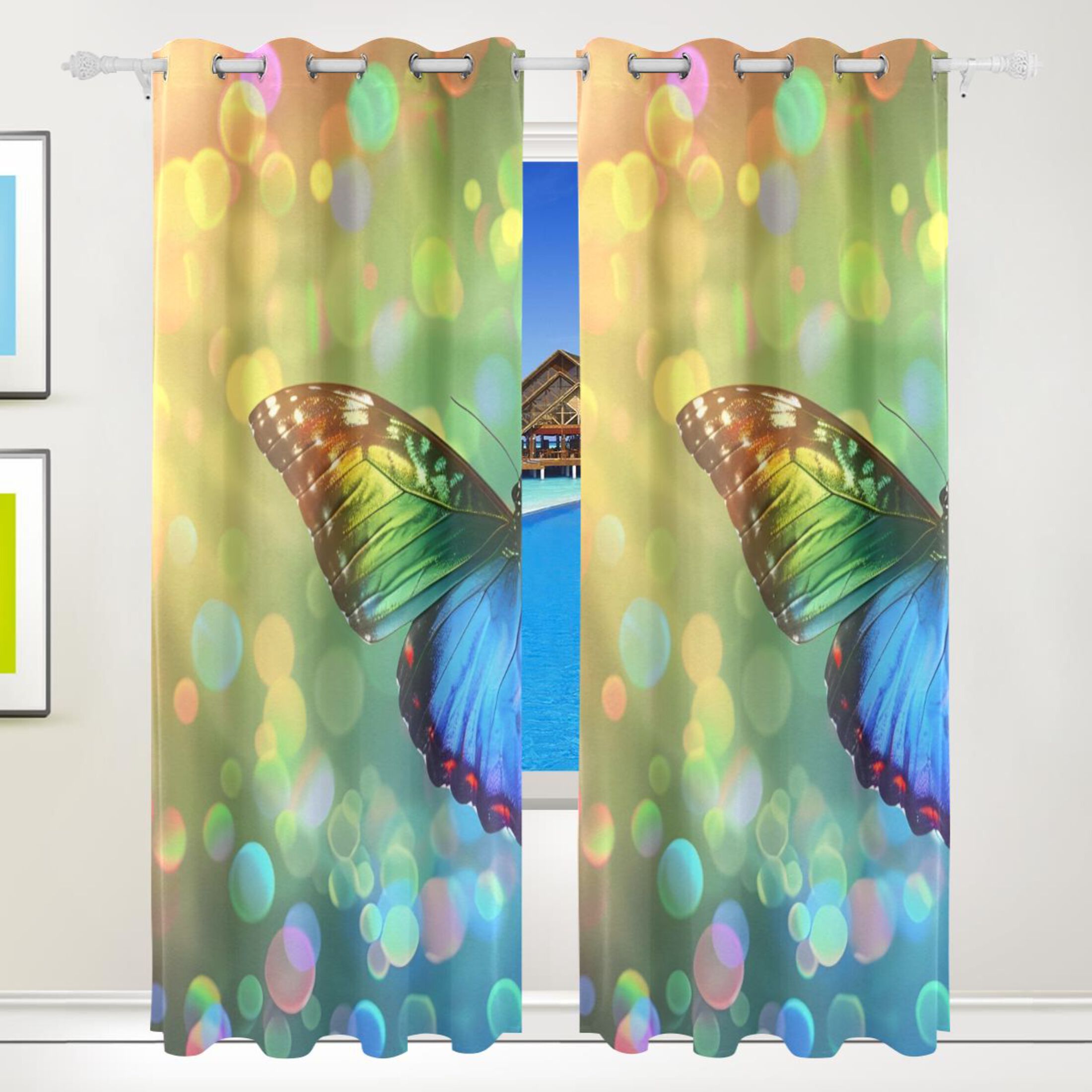 Rainbow Butterfly Flying Blackout Curtains 72 inch Length 2 Panels ...
