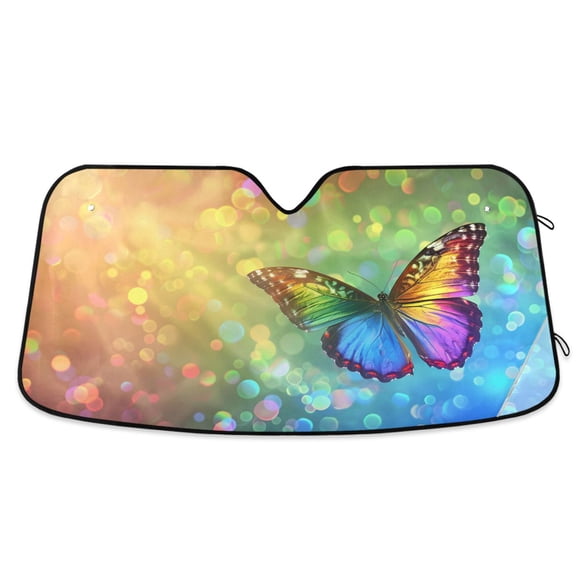 Rainbow Butterfly Flying Car Windshield Sun Shade Foldable Car Front Window Visor Heat and UV Protection 53x23.5