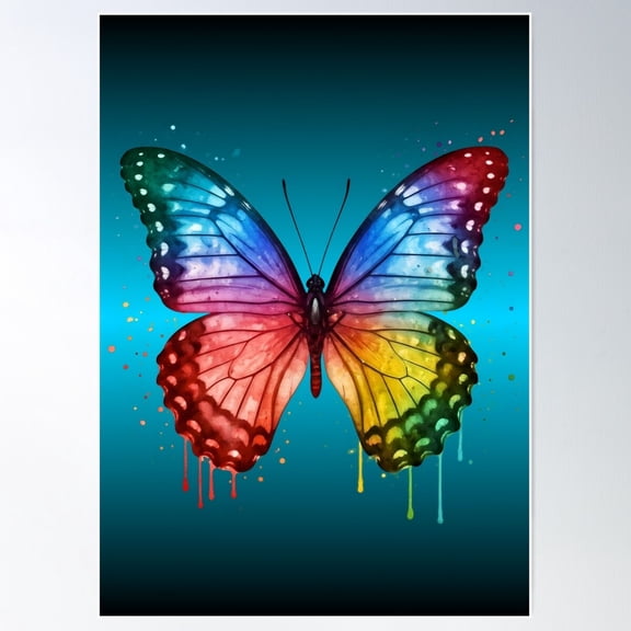 Rainbow Butterfly: Painted Elegance Poster Wall Art, Modern Wall Decor For Living Room Bedroom, 8x12 UNFRAMED