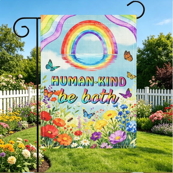 Rainbow Butterfly Pride Equality Floral Garden Flag, Spring Summer Yard Housewarming Gift, Thanksgiving Christmas Gift
