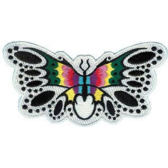 Rainbow Butterfly - Tattoo Art - Iron on or Sew on Embroidered Patch