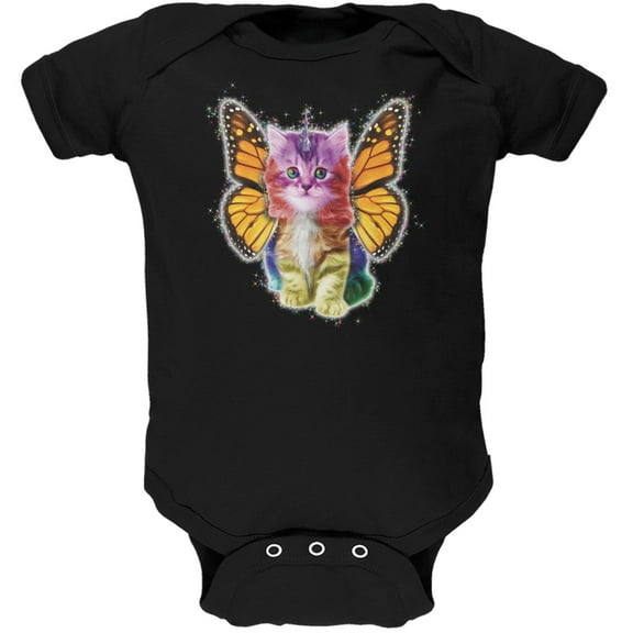Rainbow Butterfly Unicorn Kitten Black Soft Baby One Piece - 18 month