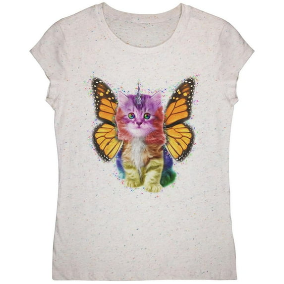 Rainbow Butterfly Unicorn Kitten Youth Girls T Shirt Birthday Cake Youth X-SM