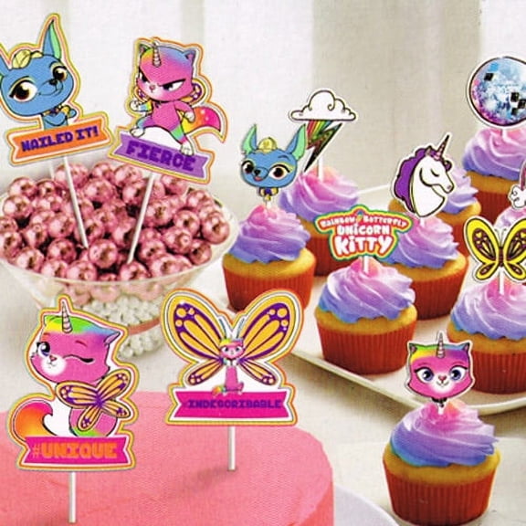 Rainbow Butterfly Unicorn Kitty Cake Toppers (12pc)