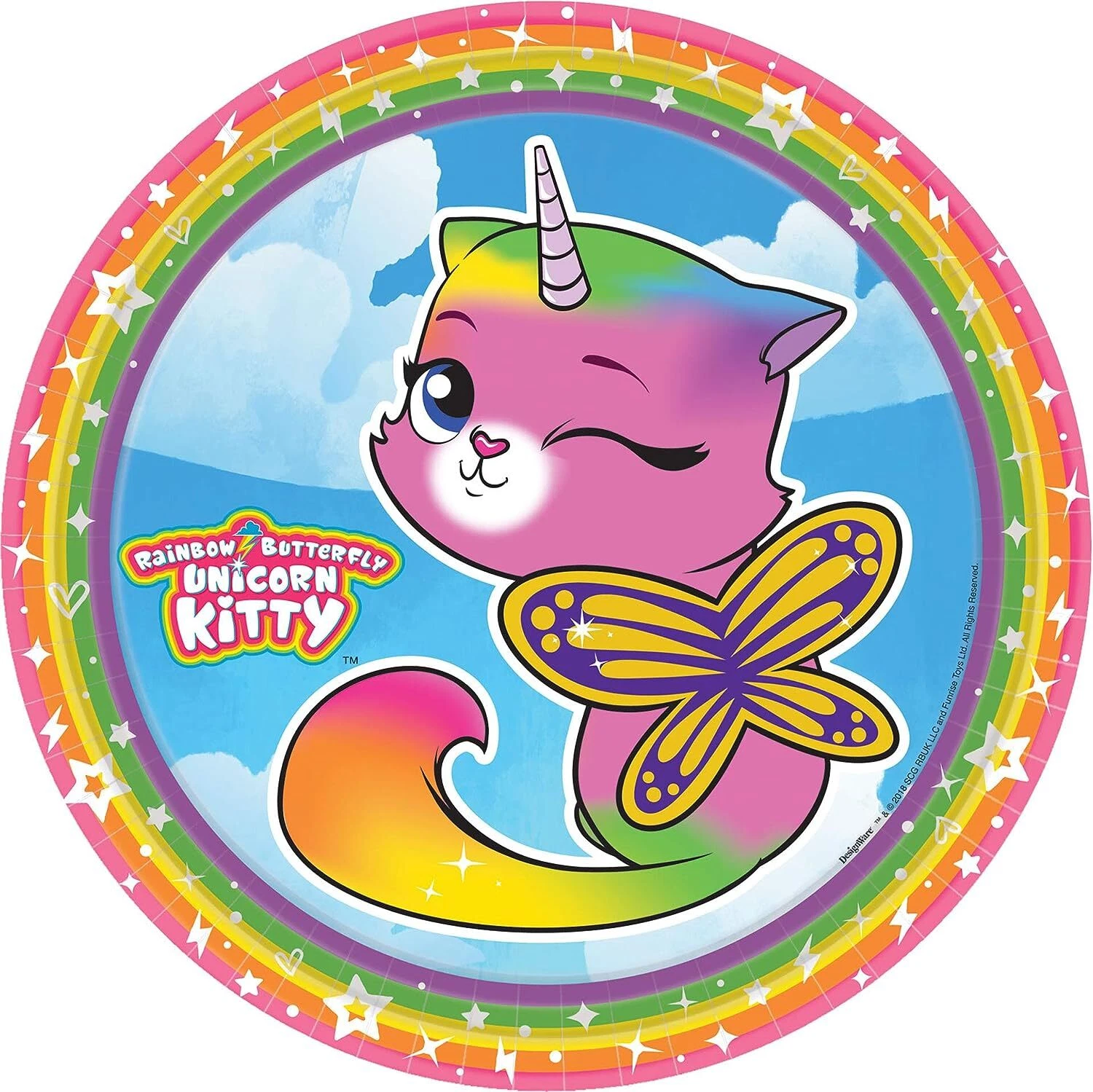 Rainbow Butterfly Unicorn Kitty Cute Kids Birthday Party 9" Paper Dinner Plates