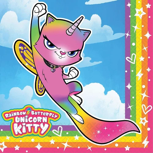 Rainbow Butterfly Unicorn Kitty Cute Kids Birthday Party Paper Luncheon Napkins