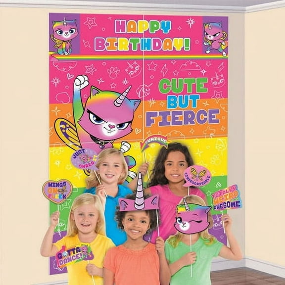Rainbow Butterfly Unicorn Kitty Wall Poster Decorating Kit w/ Photo Props (16pc)