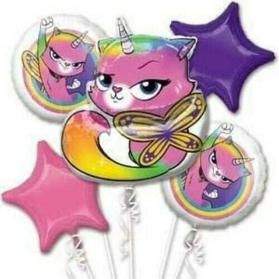 Rainbow Butterfly Unicorn ty Anagram Balloon Bouquet Kit (5 piece) - Party Supplies Decorations