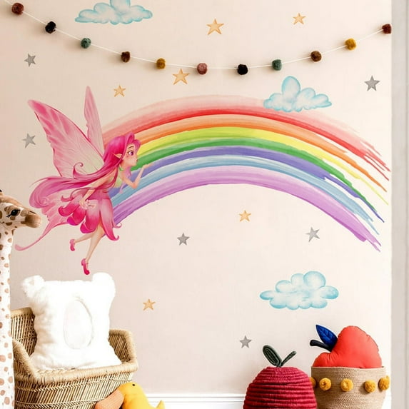Rainbow Butterfly Wall Decal, Decoration Wall Decal, 23.6"x31.4", Rainbow Wall Sticker for Playroom Girls Room Baby Decoration