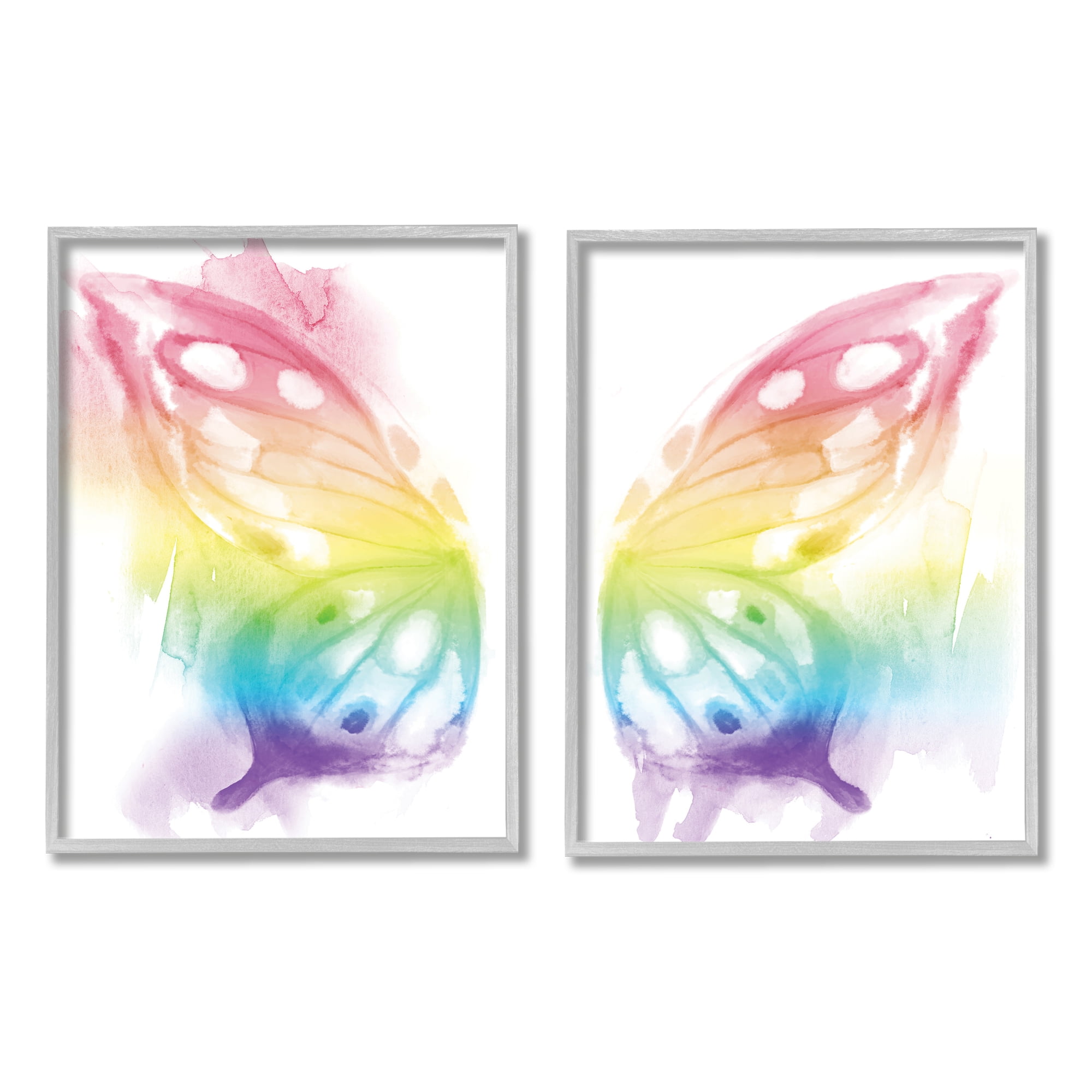Rainbow Butterfly Wings Playful Insect 16 in x 20 in Framed Painting Art Prints, by Stupell Home Décor Set of 2