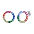 thumbnail image 1 of Rainbow CZ Open Circle Stud Earrings Rhodium Plated Sterling Silver, 1 of 2
