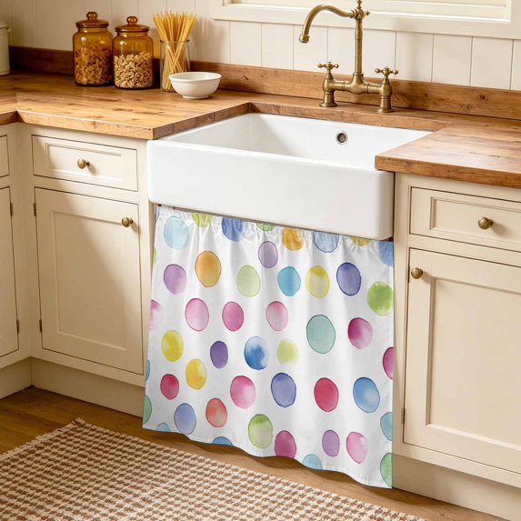 Rainbow Cabinet Curtains 35"W x 35"L, Colorful Boho Tainted Pattern Polka Dot Modern Sink Skirt for Bathroom Vanity Kitchen Self Adhesive, Dust-Proof Privacy Curtain for Shelves Closet Laundry Pantry