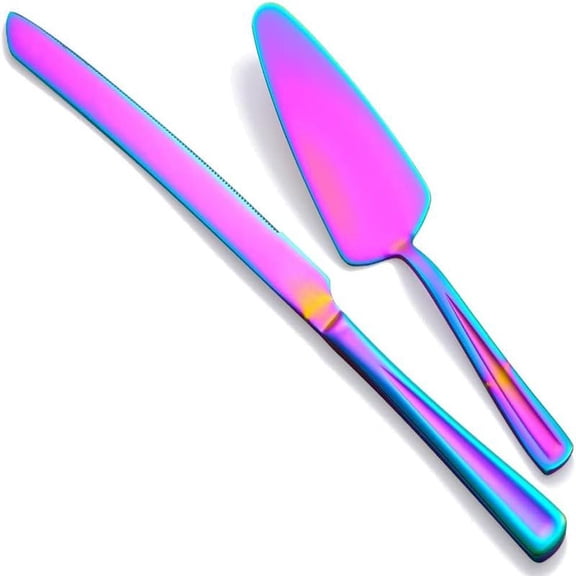 Rainbow Cake Knife and Server Set, Colorful Stainless Steel Cake Cutting Set for Wedding, Birthday, Parties