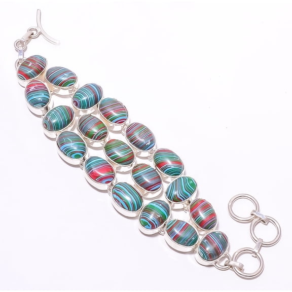 Rainbow Calsilica 925 Silver Plated Jewelry Bracelet 7-8" LB-258, Valentine's Day Gift, Birthday Gift, Beautiful Jewelry For Woman & Girls