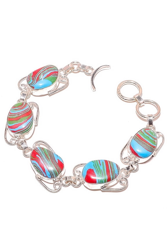 Rainbow Calsilica 925 Sterling Silver Ethnic Bracelet 7-7.99" TB7536-54, Gemstone Jewelry, Birthday Gift, Beautiful Jewelry For Woman & Girls