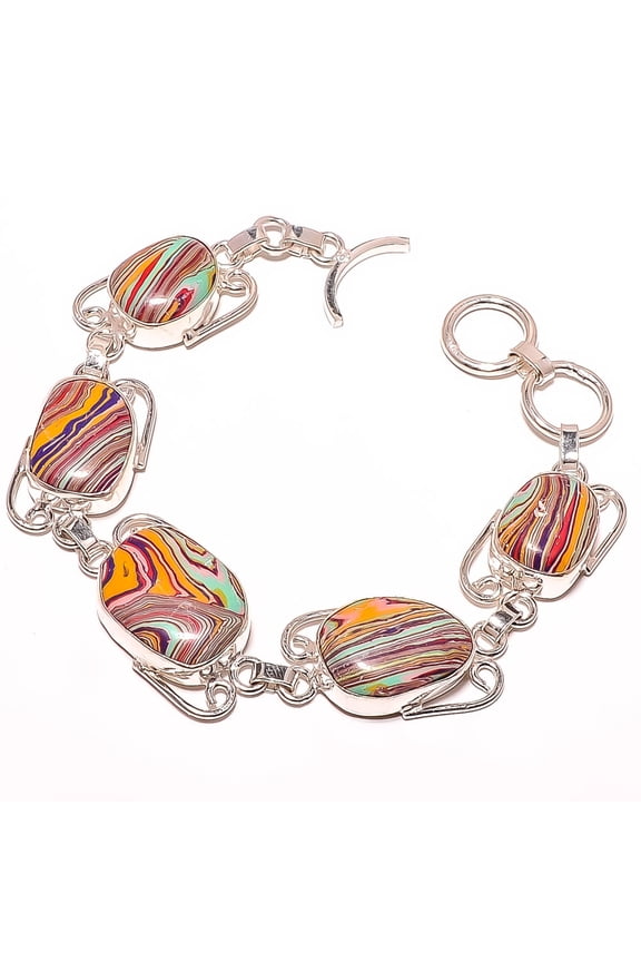 Rainbow Calsilica 925 Sterling Silver Tennis Bracelet 7-7.99" TB7511-4, Gemstone Jewelry, Birthday Gift, Beautiful Jewelry For Woman & Girls