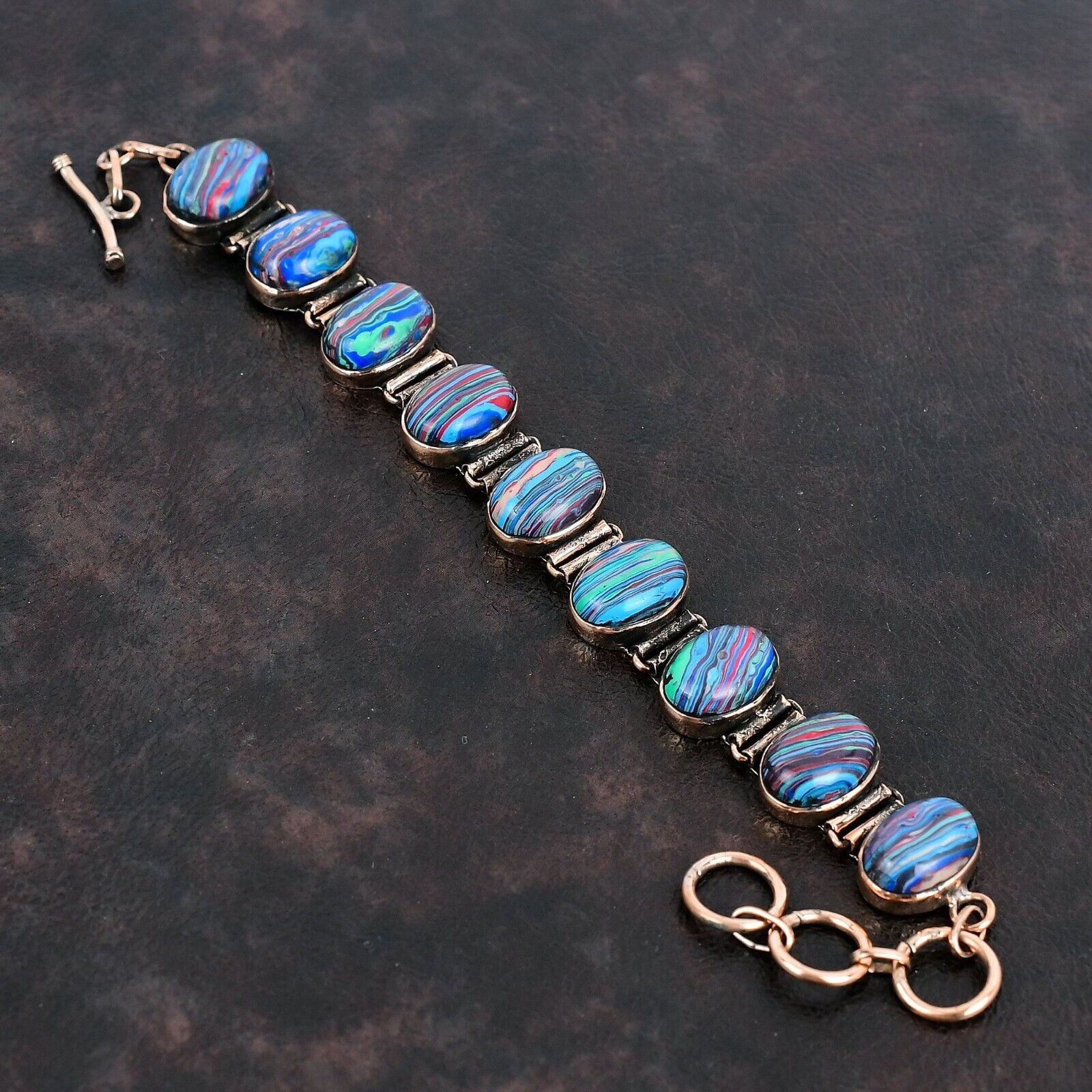KALKA JEWELS Rainbow Calsilica Jewelry Copper Gift For Sister Adjustable Bracelet 6.0"