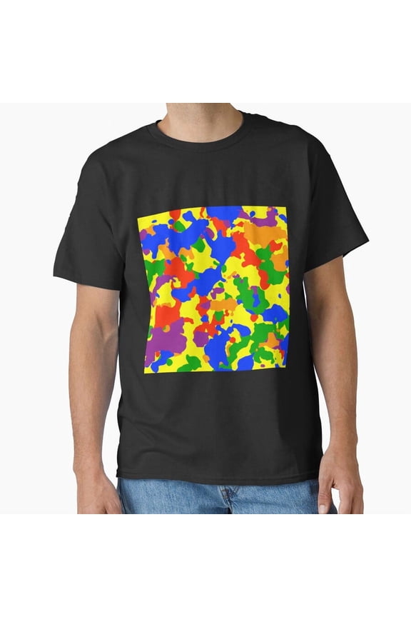 Rainbow Camo Camouflage Bright Colorful Abstract Pattern Design T-Shirt, for Men & Women, up to Size 5XL