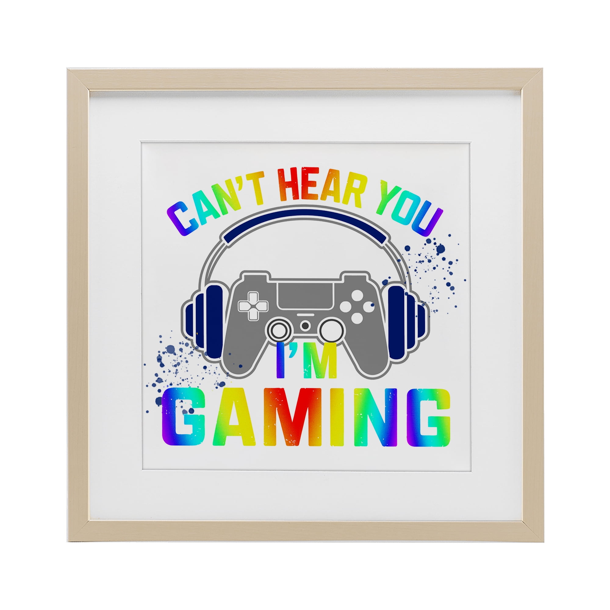 Rainbow Can't Hear You Gaming Birch Framed Print Under Glass, design by Kim Allen