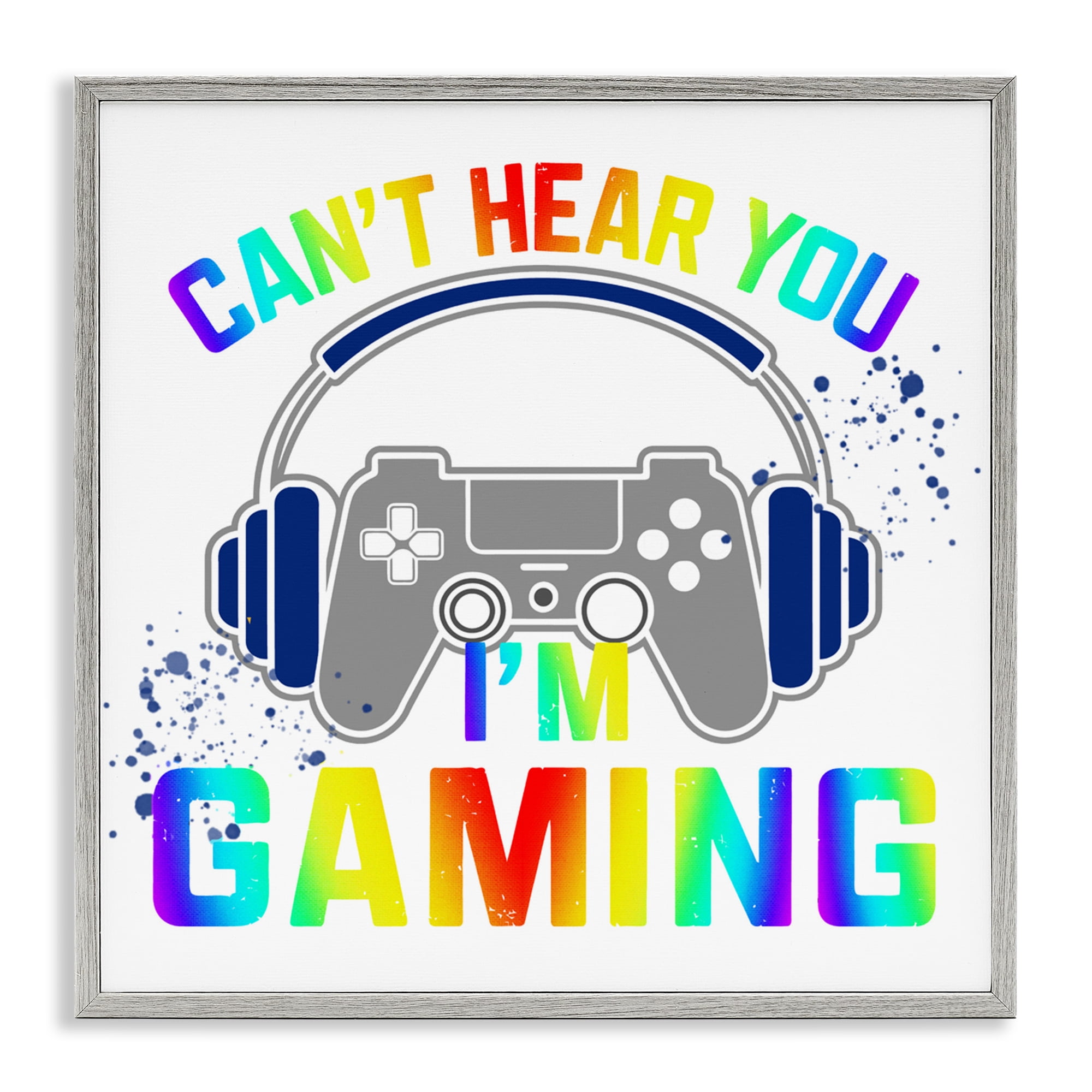 Rainbow Can't Hear You Gaming Gray Framed Giclee Art, design by Kim Allen