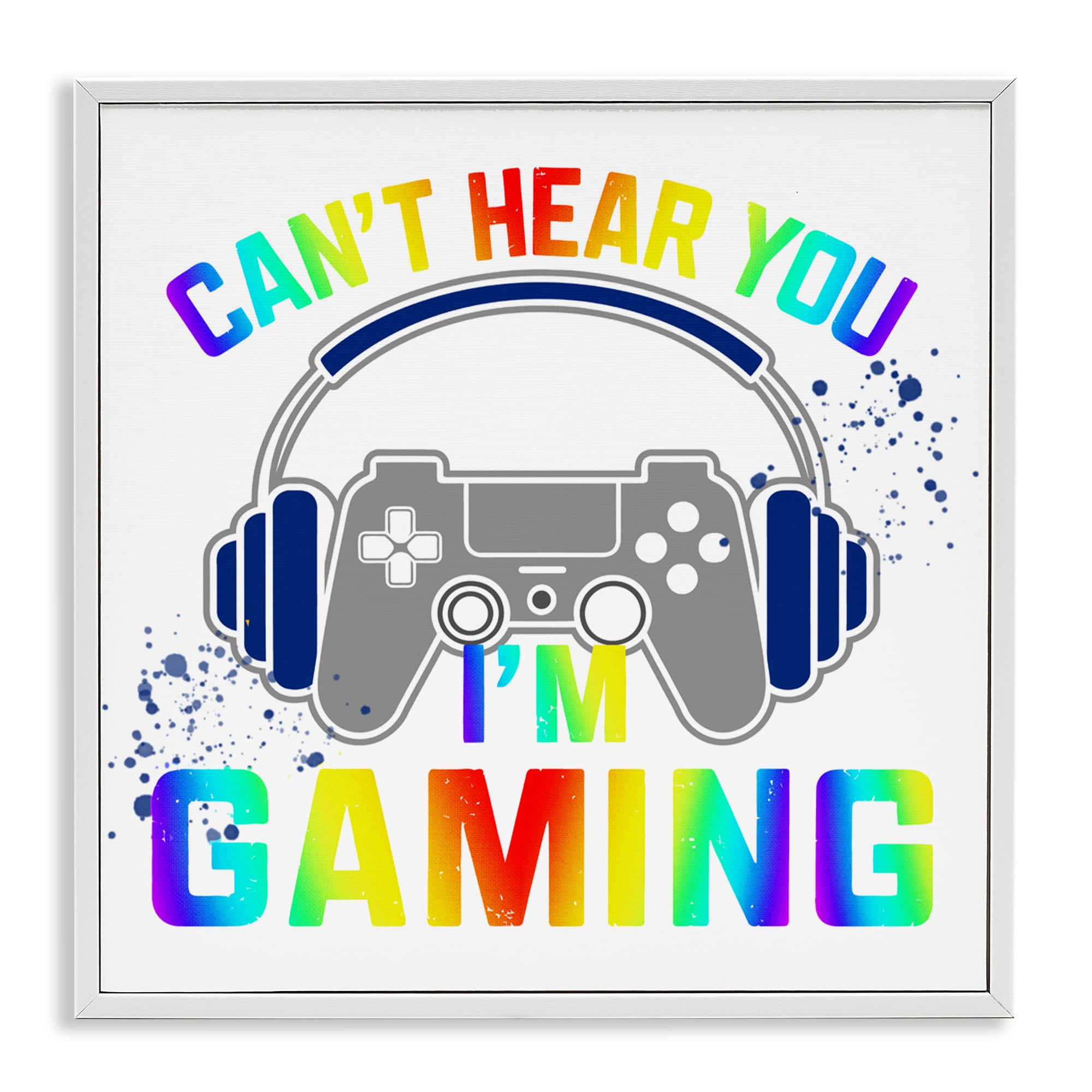 Rainbow Can't Hear You Gaming White Framed Giclee Art, design by Kim Allen