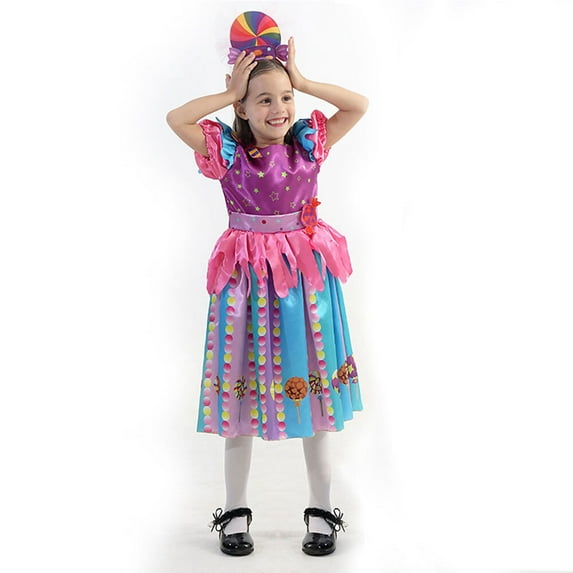 Rainbow Candy Girls Dress w/Headband Birthday Halloween Dress up