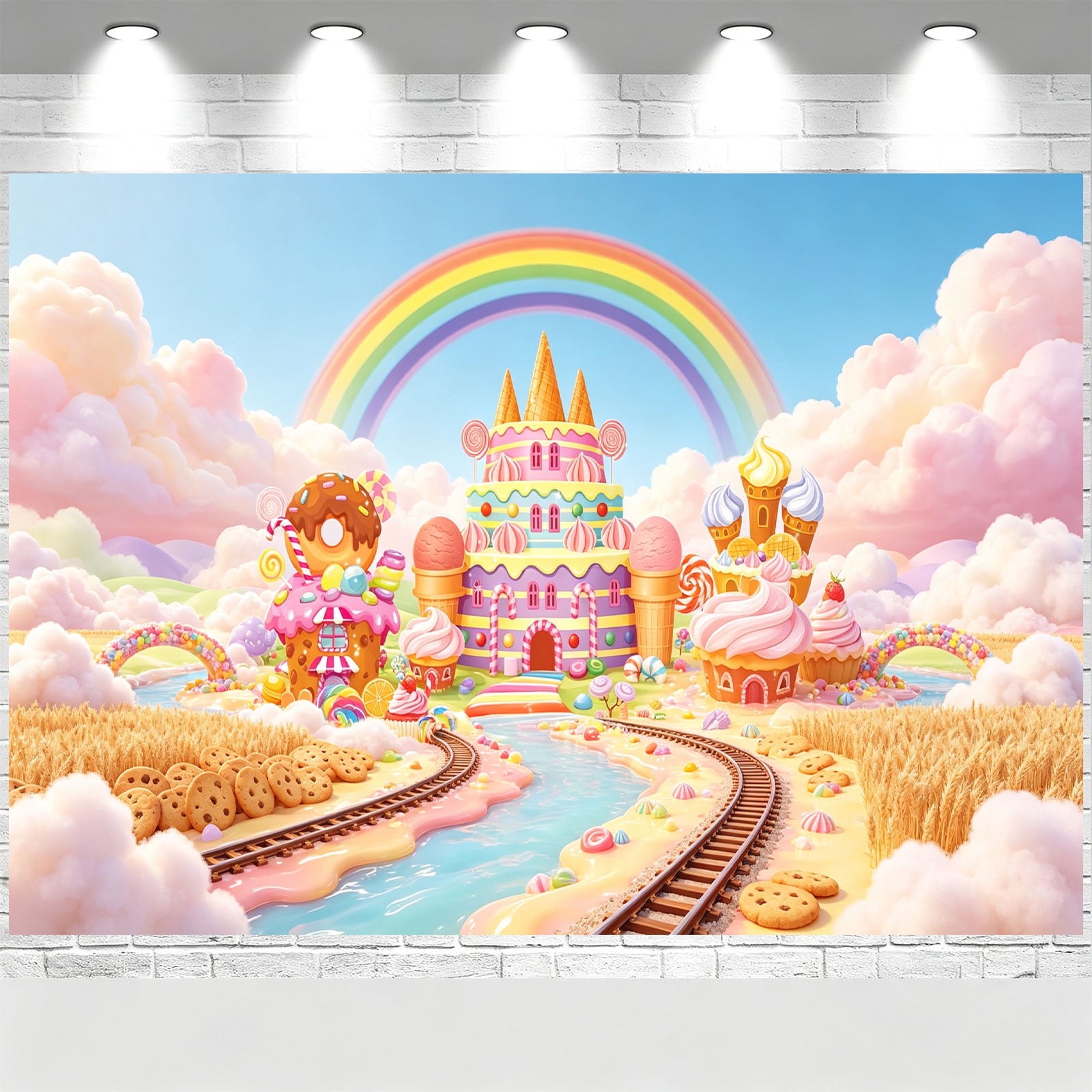Rainbow Candyland Backdrop Sweets Dessert Castle Cloud Banner Candyland ...