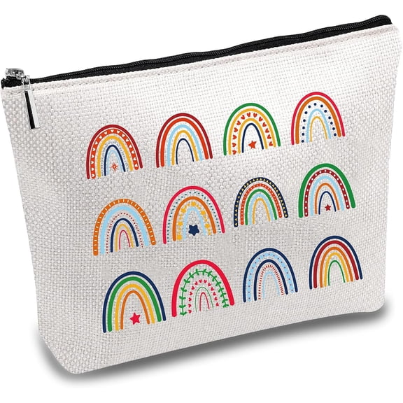 Rainbow Canvas Cosmetic Bag Makeup Bags Multi-Function Small with Zipper Pouch Gifts 10x7Inch